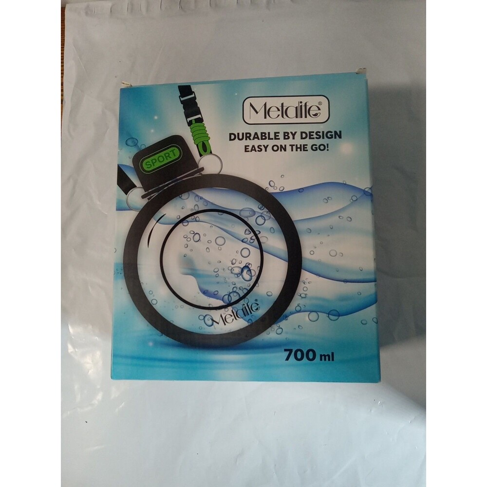 METALIFE Circular Sports Water Bottle  Black  700ml Leakproof with Long Strap
